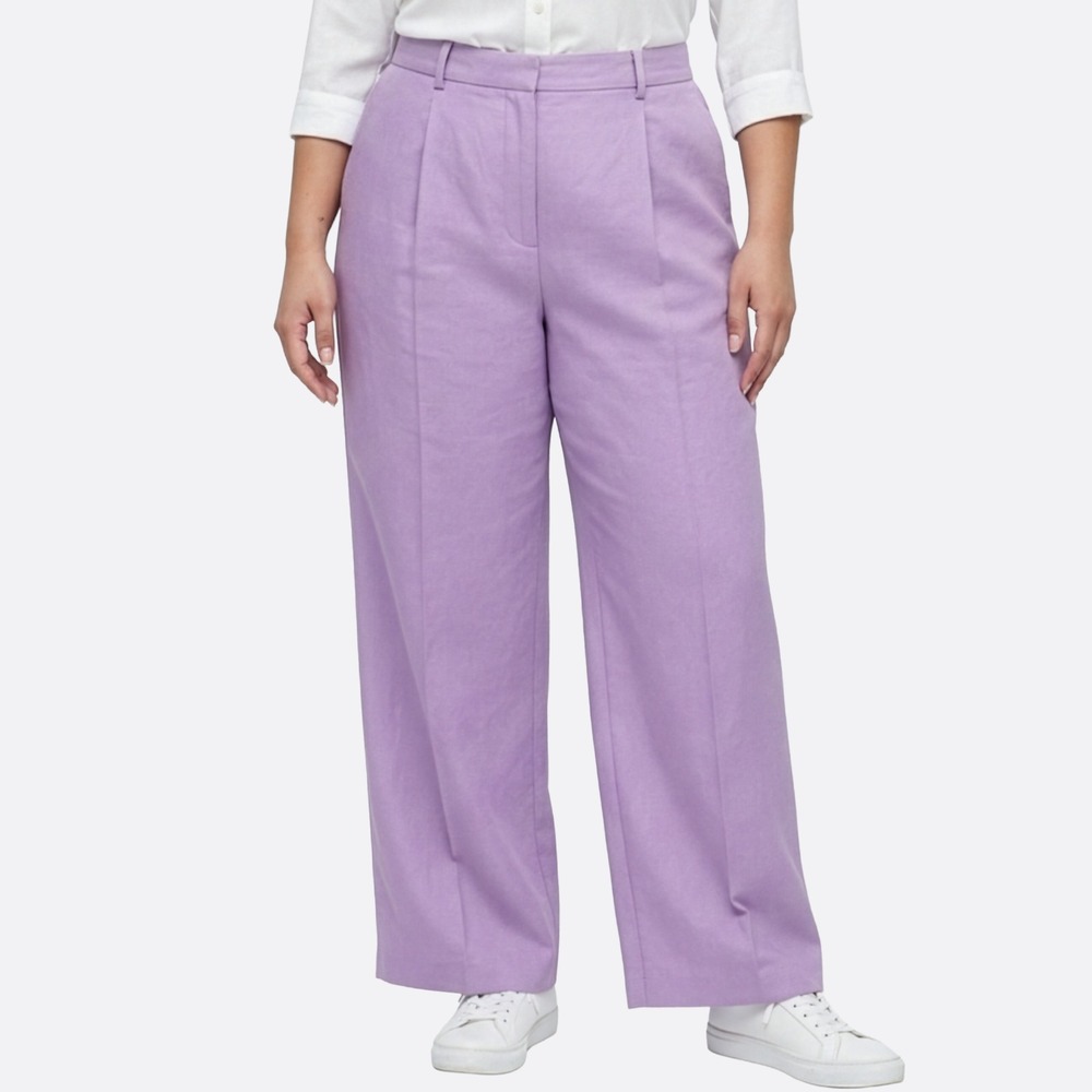 Uniqlo Tucked Wide Pants Lavender Purple Linen Blend Trousers L 0X Pastel NWT